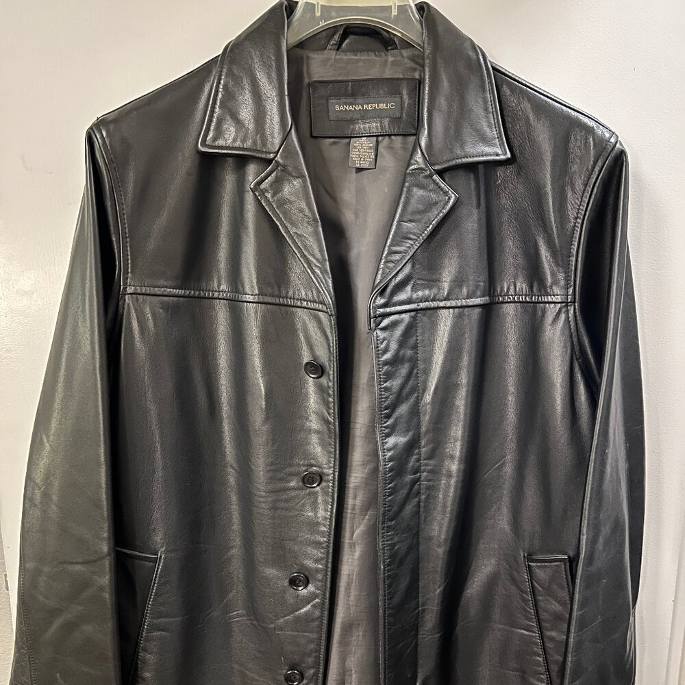 Vintage Banana Republic Genuine Cowhide Leather Car Coat / Black / Medium